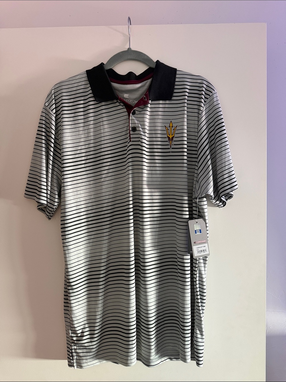 Colosseum Black & White Striped Polo with ASU Arizona State NWT